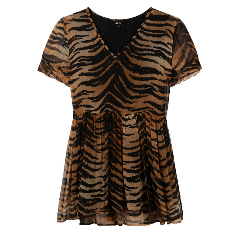 Ladies Woven Tiger Crinkle Chiffon Dress - Alix The Label