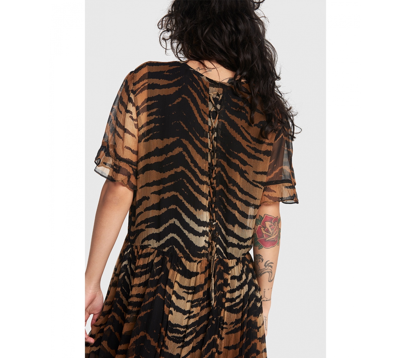 Ladies Woven Tiger Crinkle Chiffon Dress - Alix The Label