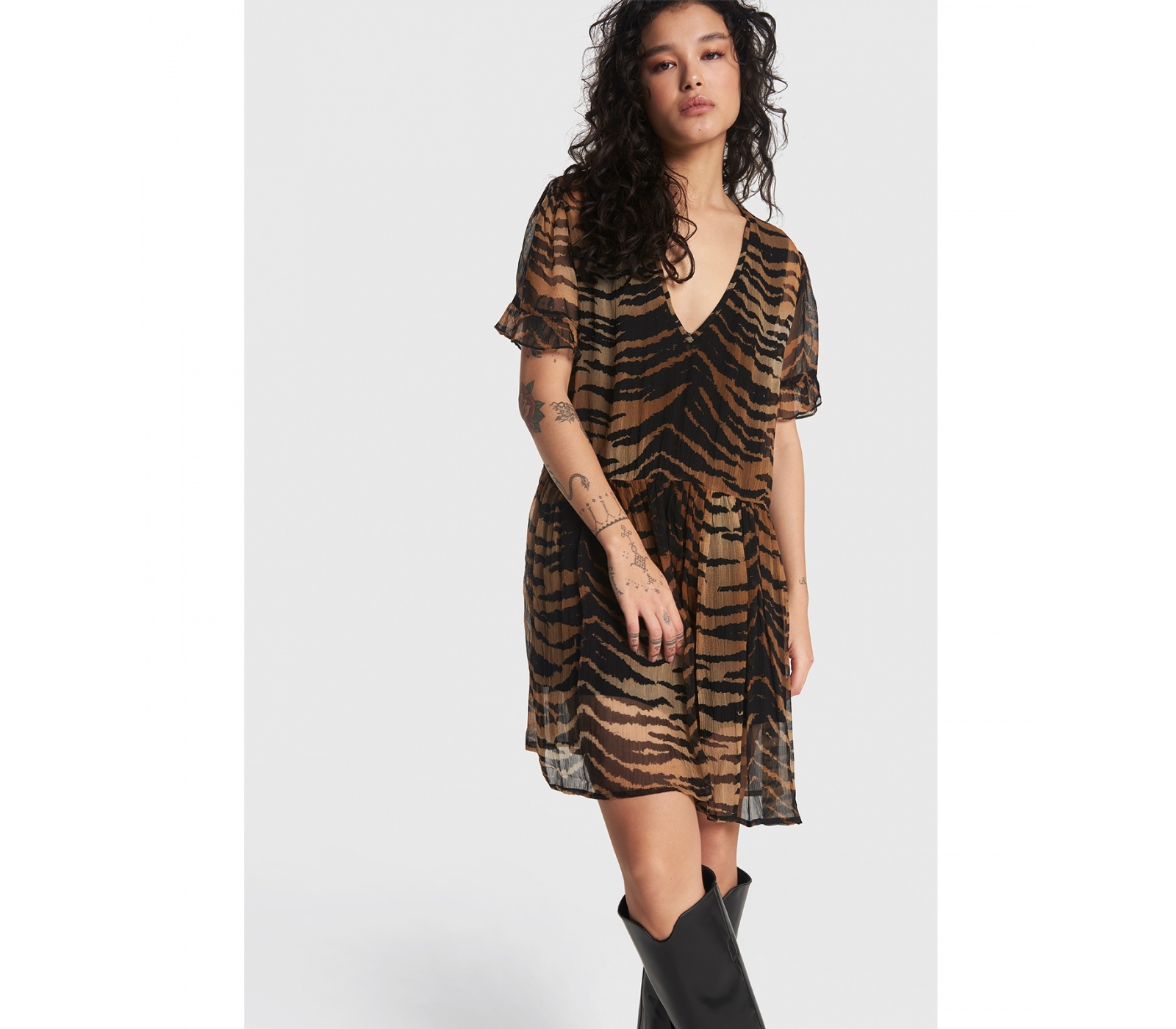 Ladies Woven Tiger Crinkle Chiffon Dress - Alix The Label