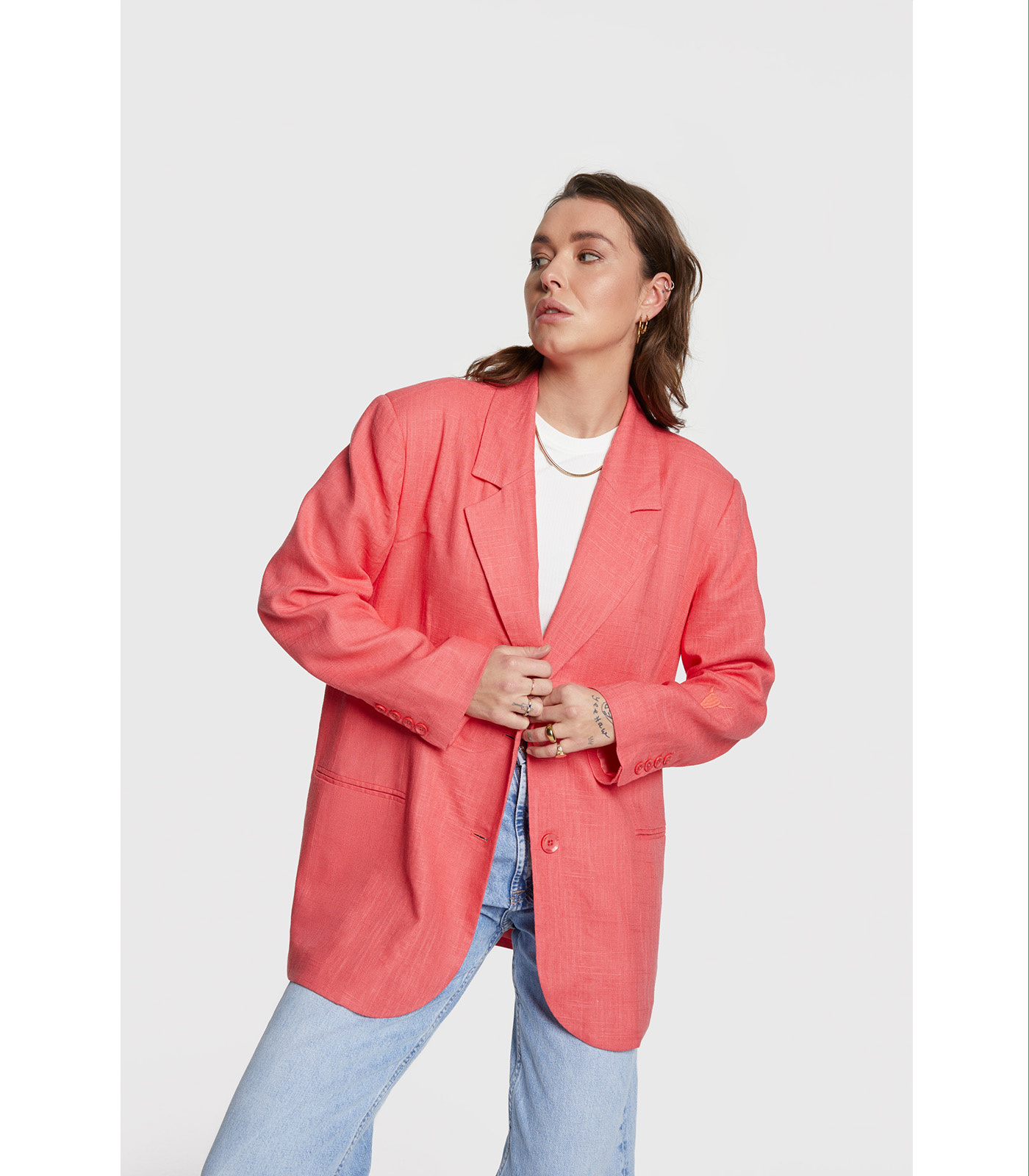 Ladies Woven Oversized Boucle Blazer - Alix The Label - Alternatieve afbeelding