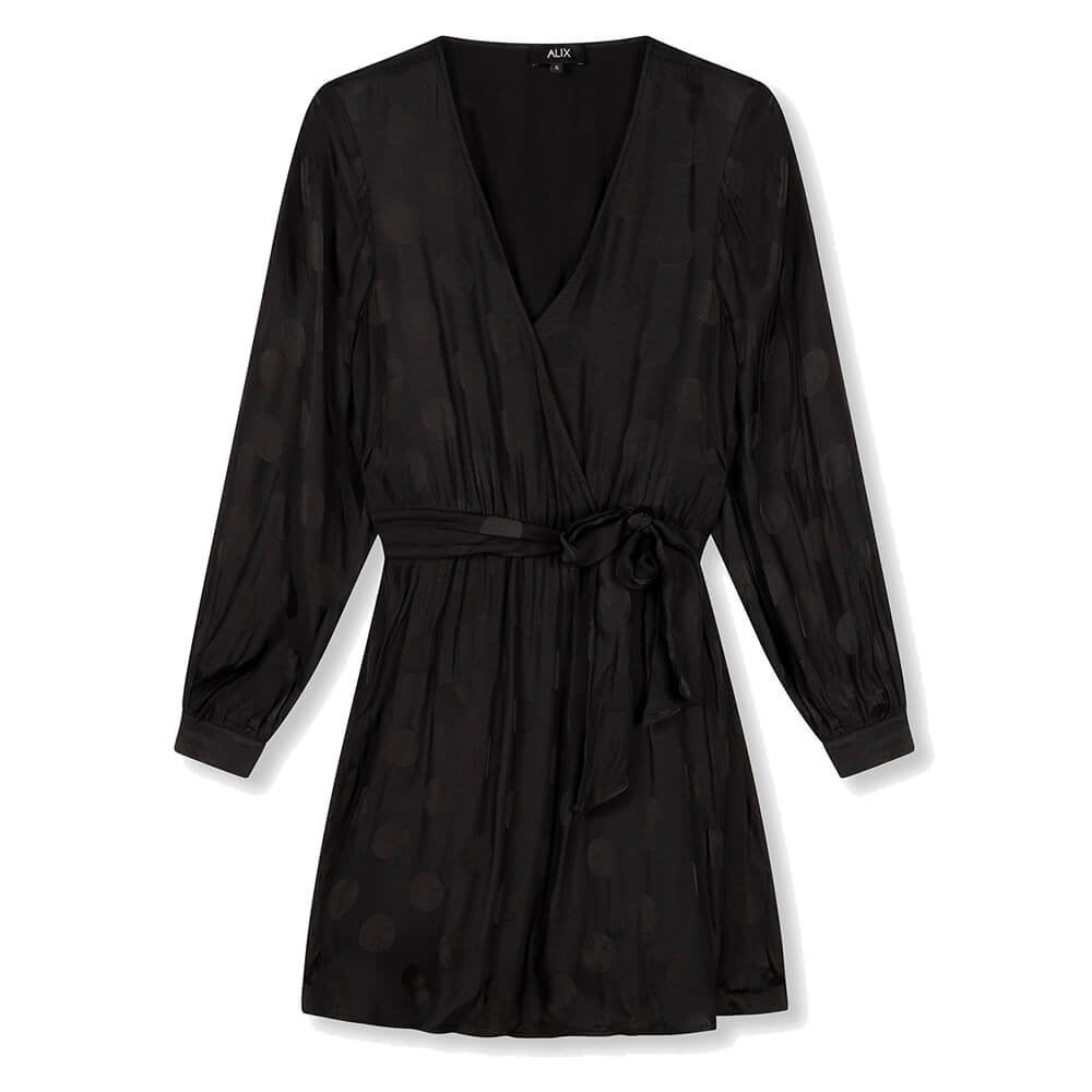 Ladies Woven Dot Jacquard Fake Wrap Dress - Alix The Label