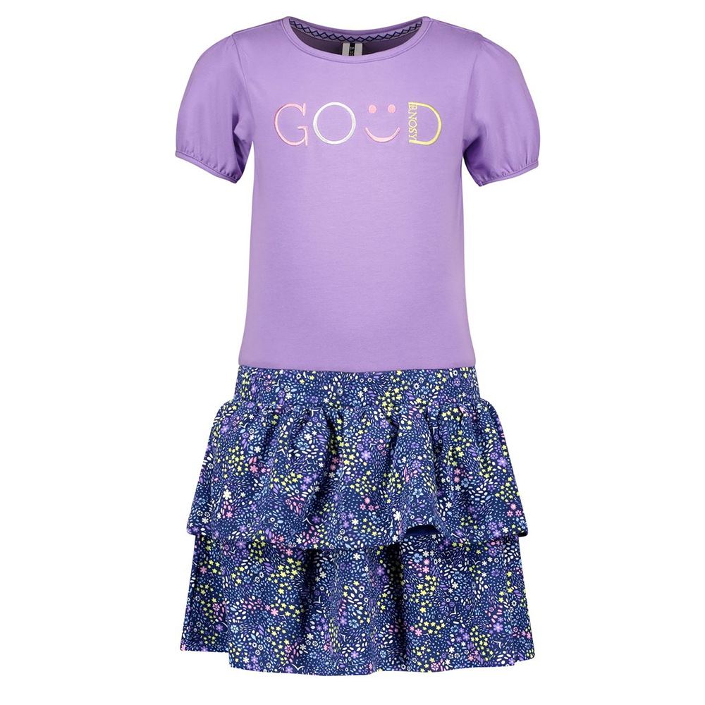 Girls dress w/ lilac top and leopard aop 2-layer skirt - B.Nosy