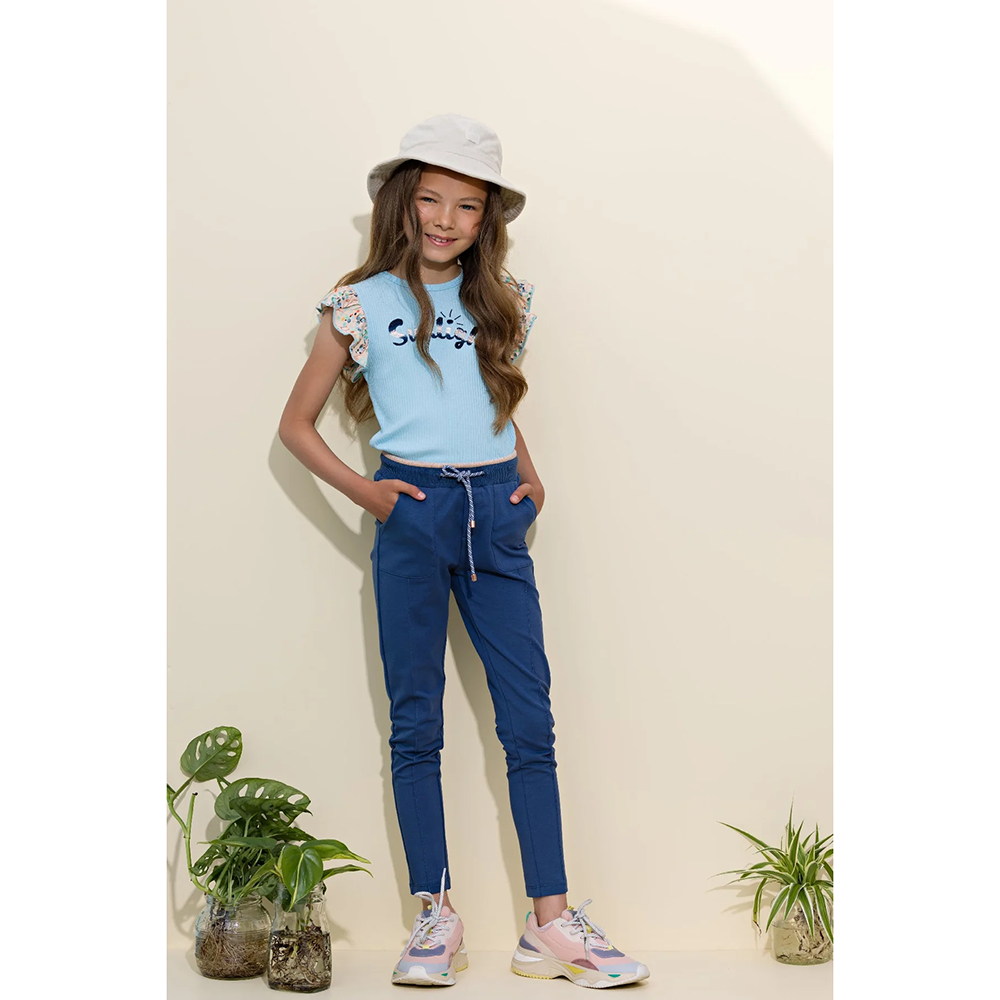 Kamsi rib jersey tshirt with contrast ruffled s/sleeves - NoNo - Alternatieve afbeelding