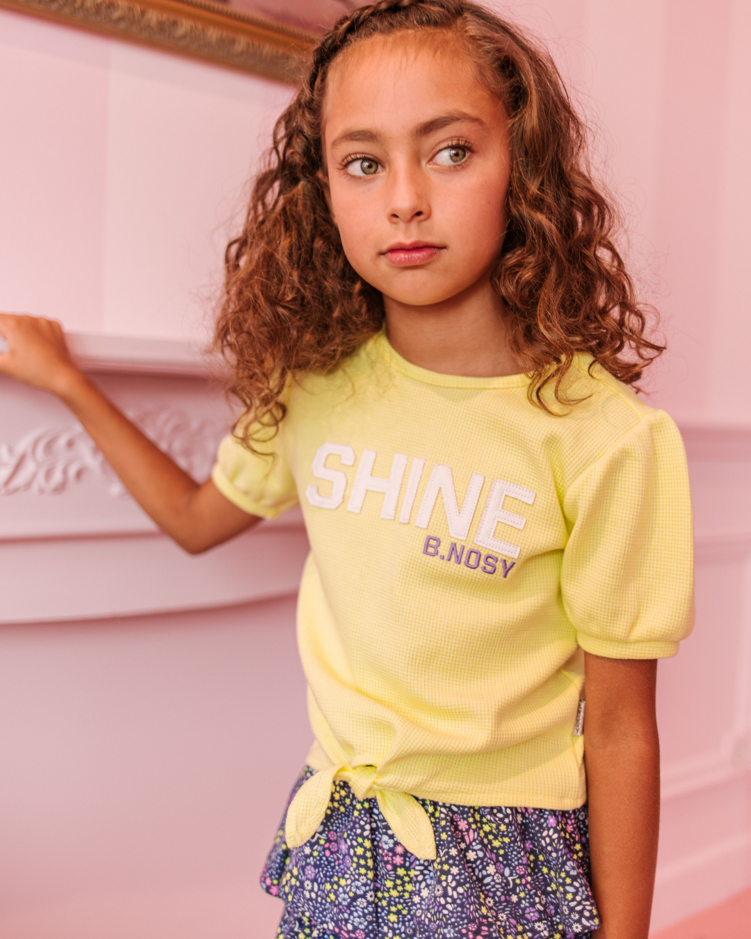 Girls top w/ puff sleeve and knot at hem - B.Nosy